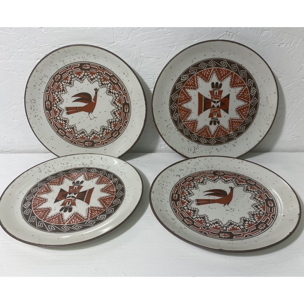 Native American Art Plates Set Of 4 Made In Japan. Aztec Tribal